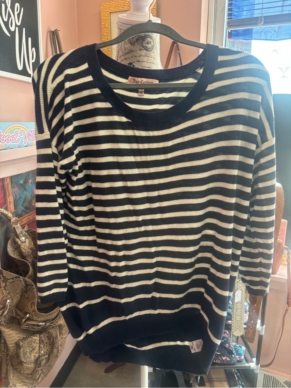 Juicy Couture navy and White Striped Scoop Neck Sweater